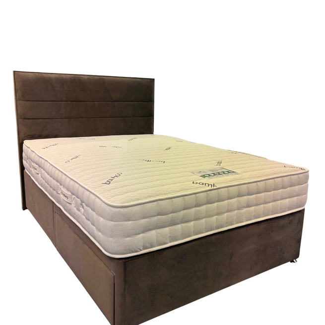 Sweet Dreams Complete Divan Set with Pocket Sprung and Memory Hybrid Mattress, Divan Base with 2 drawers and Floor standing Headboard