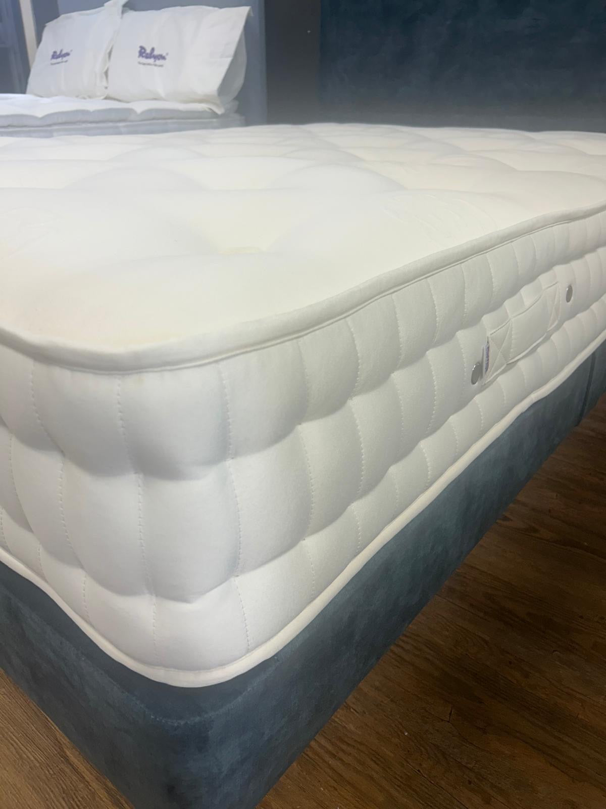 Ex-Display Burgess Double Divan Set with Platform Top Shallow Base on Legs with Pocket Sprung Windsor Mattress and Floor Standing Headboard