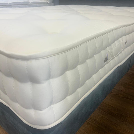 Ex-Display Burgess Double Divan Set with Platform Top Shallow Base on Legs with Pocket Sprung Windsor Mattress and Floor Standing Headboard