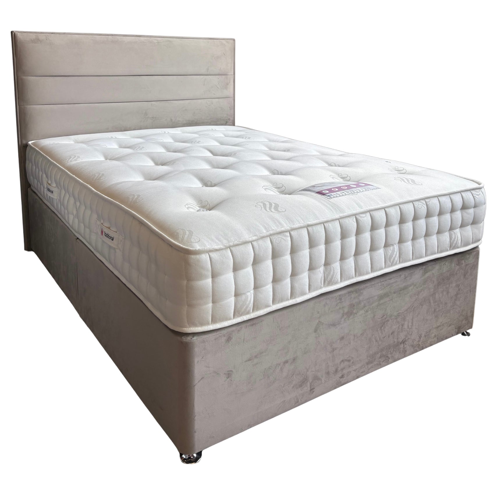 Sweet Dreams Complete Divan Set with Traditional Hand Tufted Pocket Sprung Mattress, Divan Base with 2 drawers and Floor standing Headboard