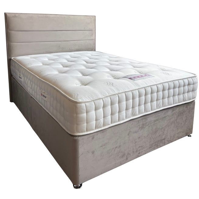 Sweet Dreams Complete Divan Set with Traditional Hand Tufted Pocket Sprung Mattress, Divan Base with 2 drawers and Floor standing Headboard