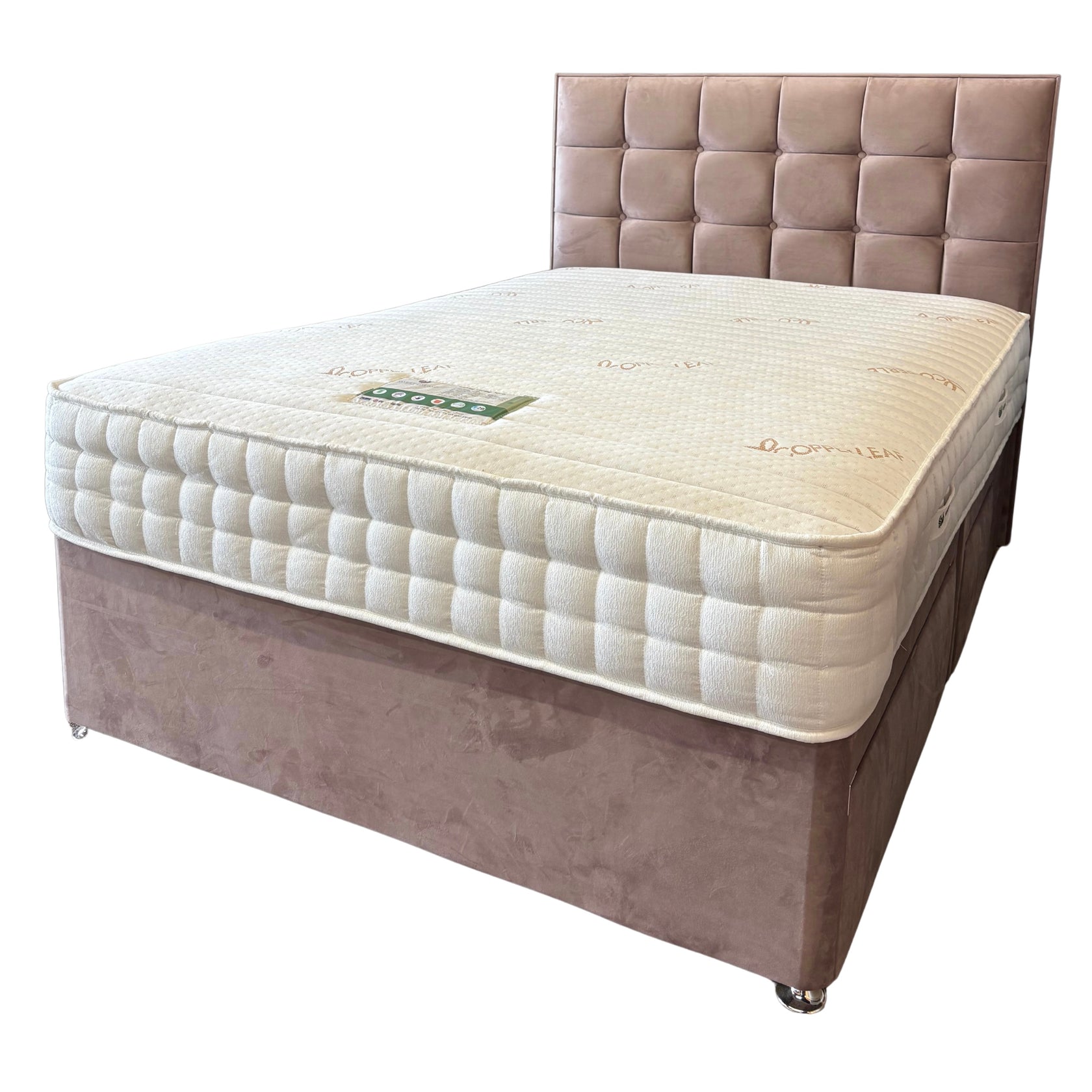 Sweet Dreams Complete Divan Set with Pocket Sprung and Memory Hybrid Mattress, Divan Base with 2 drawers and Floor standing Headboard