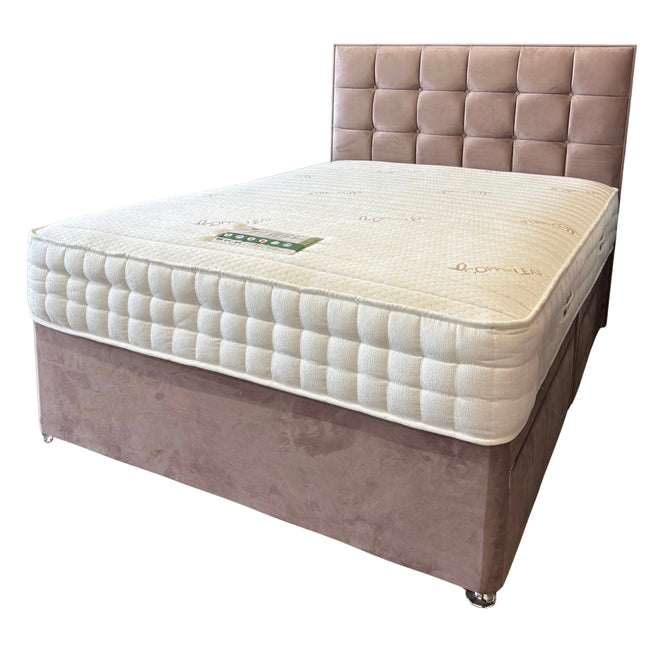 Sweet Dreams Complete Divan Set with Pocket Sprung and Memory Hybrid Mattress, Divan Base with 2 drawers and Floor standing Headboard