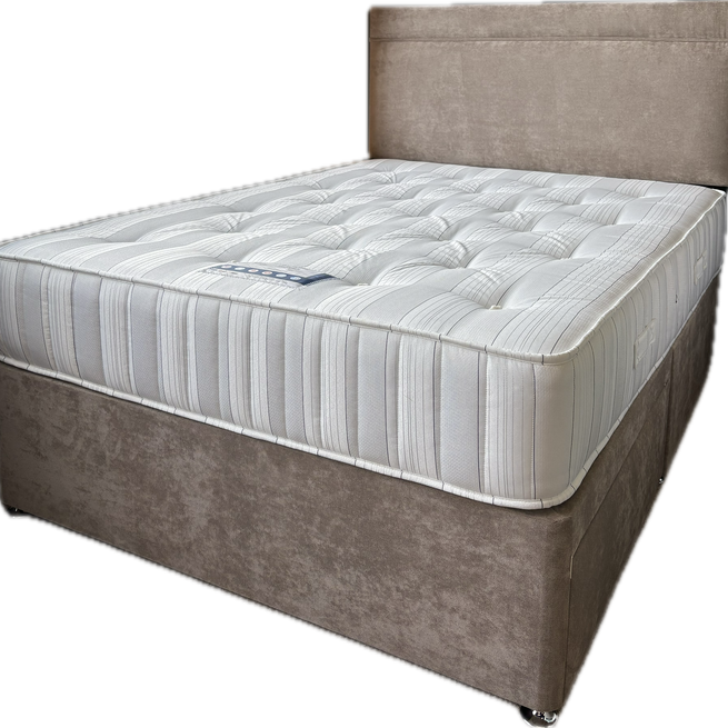 Sweet Dreams Complete Divan Set with Traditional Tufted Orthopaedic Mattress, Divan Base with 2 drawers and headboard