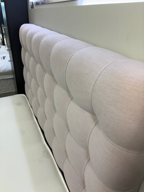 Ex-Display Burgess End Lift Ottoman Storage Divan Base with Floor Standing Burgess Evie Headboard and Romantica 1000 Pocket Sprung Mattress. All items ex-display.