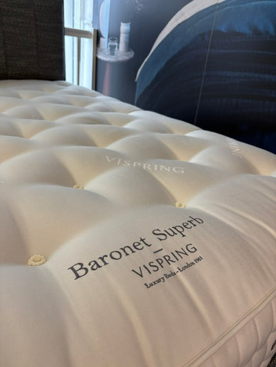 Ex-Display King Size Vispring Baronet Superb Complete Divan Set with Floor Standing Headboard