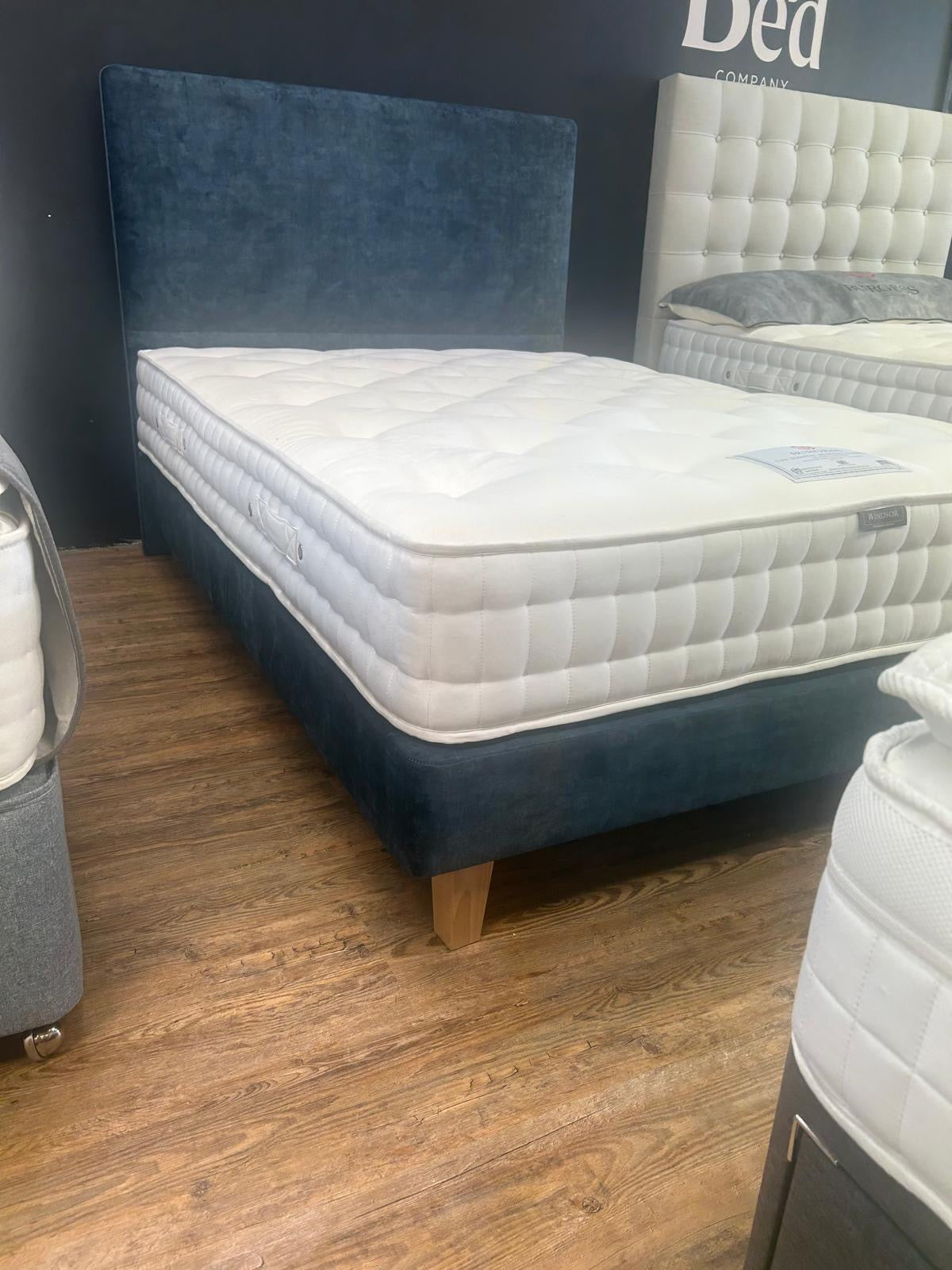Ex-Display Burgess Double Divan Set with Platform Top Shallow Base on Legs with Pocket Sprung Windsor Mattress and Floor Standing Headboard