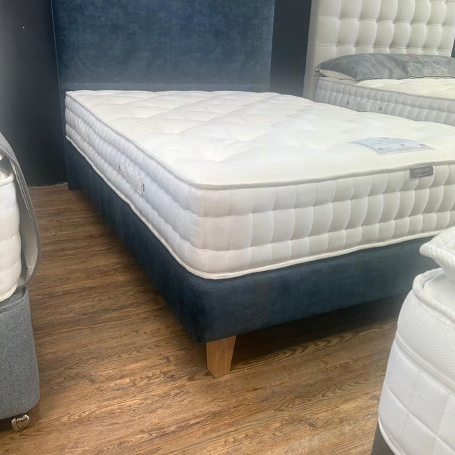 Ex-Display Burgess Double Divan Set with Platform Top Shallow Base on Legs with Pocket Sprung Windsor Mattress and Floor Standing Headboard