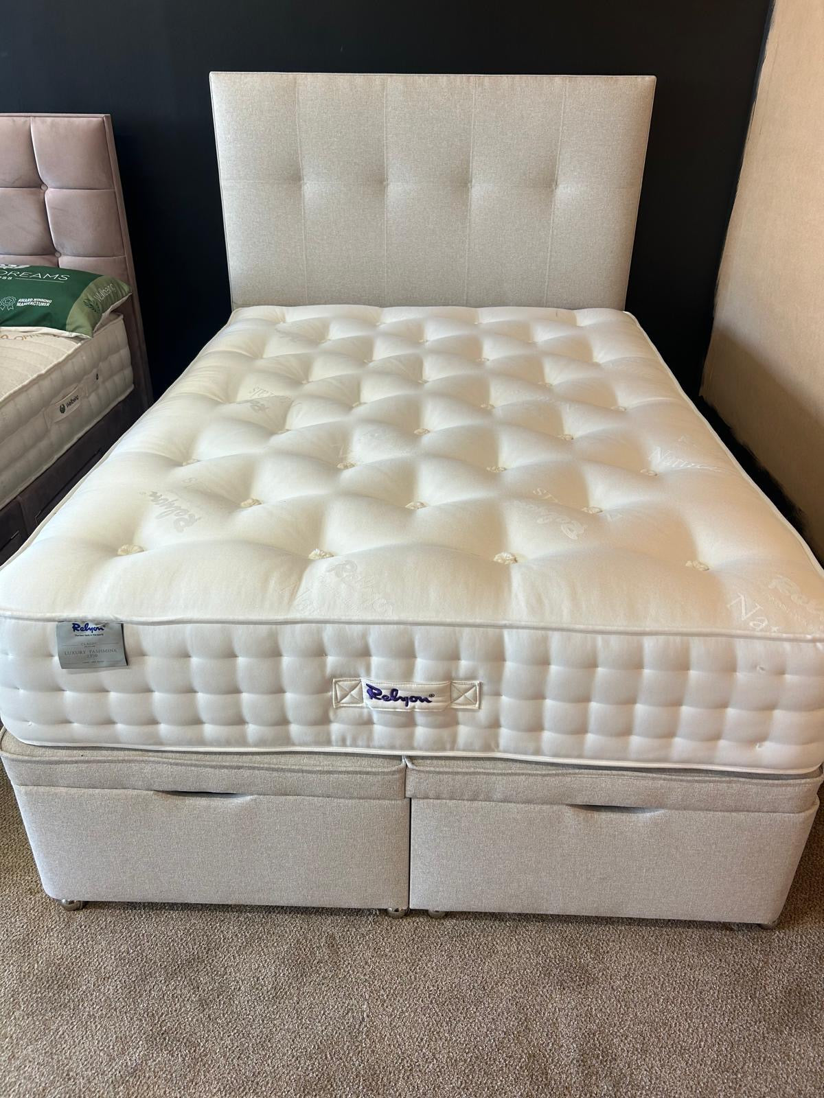 Ex-Display Relyon Luxury Pashmina 2350 Double End Lift Ottoman Divan Set and Headboard